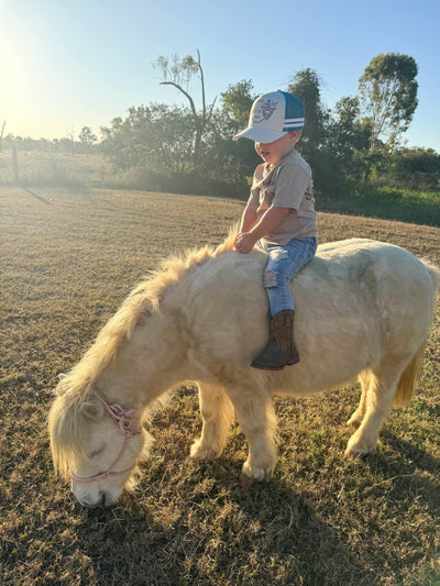 Kids Signature White & Blue Trucker Cap